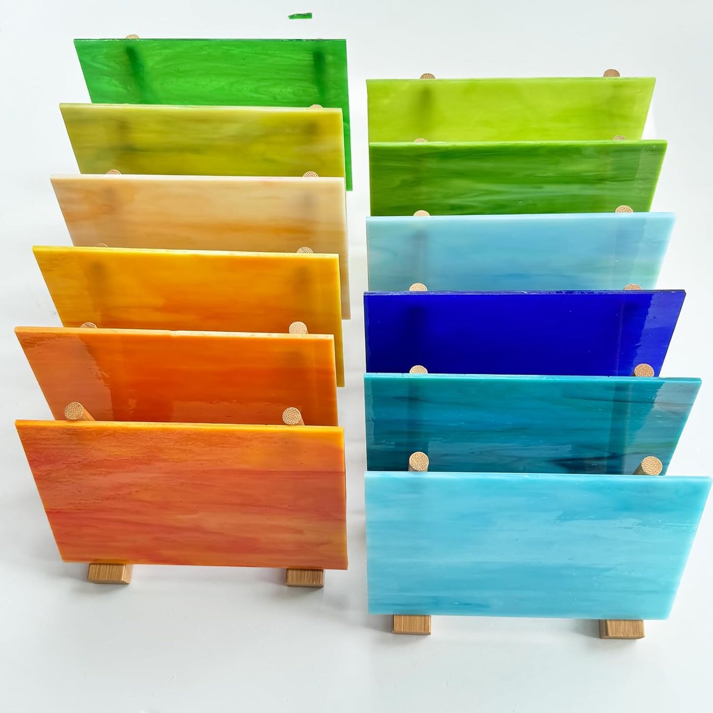 ILLUCKAI 12 Sheets Stained Glass Sheets Orange Green Blue Colors, 4 x 6 inch Cathedral Art Glass for Crafts, Stained Glass Supplies Mosaic Tiles for Projects