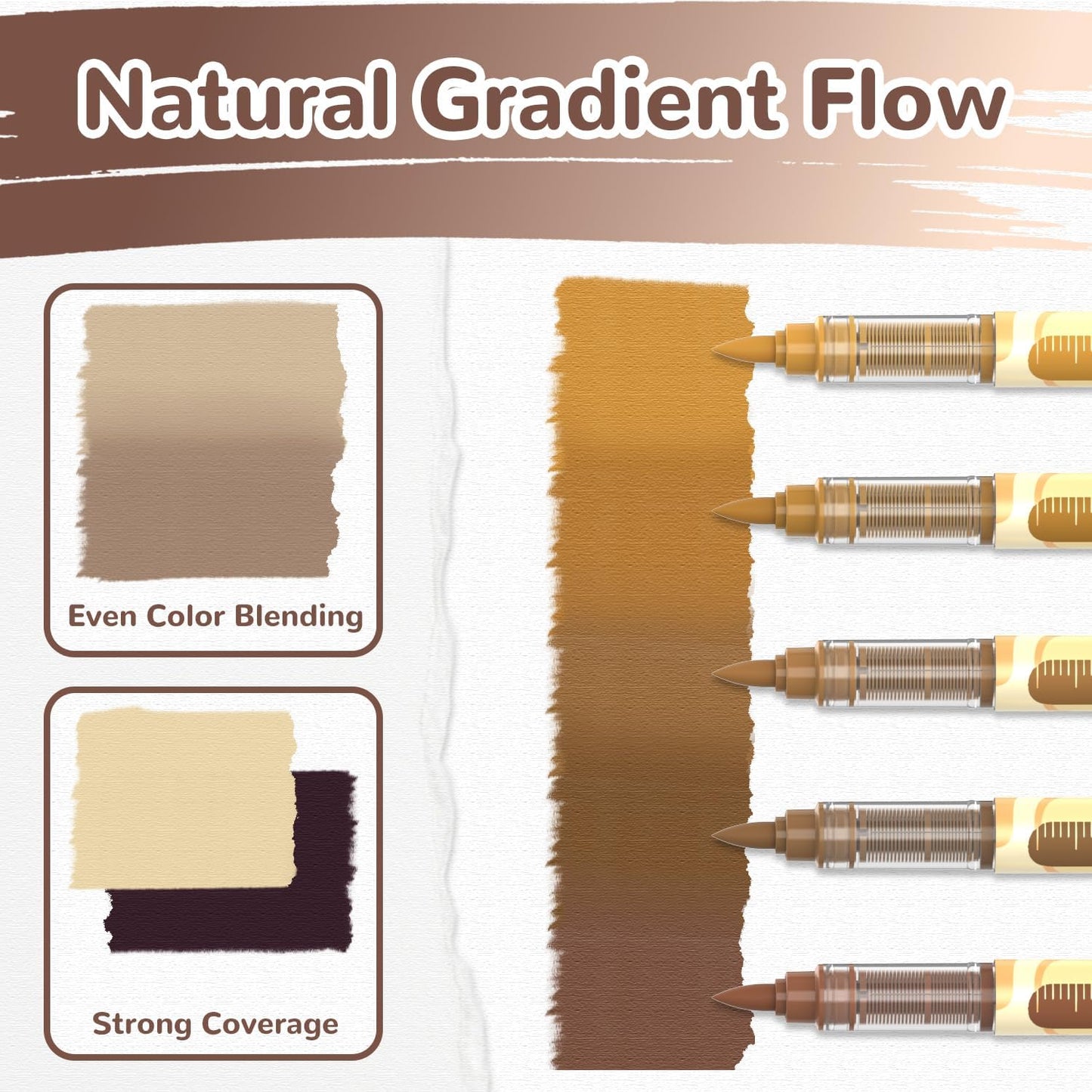 Guangna 12 Brown Series Acrylic Paint Markers Set, Brush Tip Acrylic Paint Pens for Rock Painting, Wood, Glass, Paper, Coloring Book, Ceramic, Canvas, DIY Crafts, Water-Based Ink