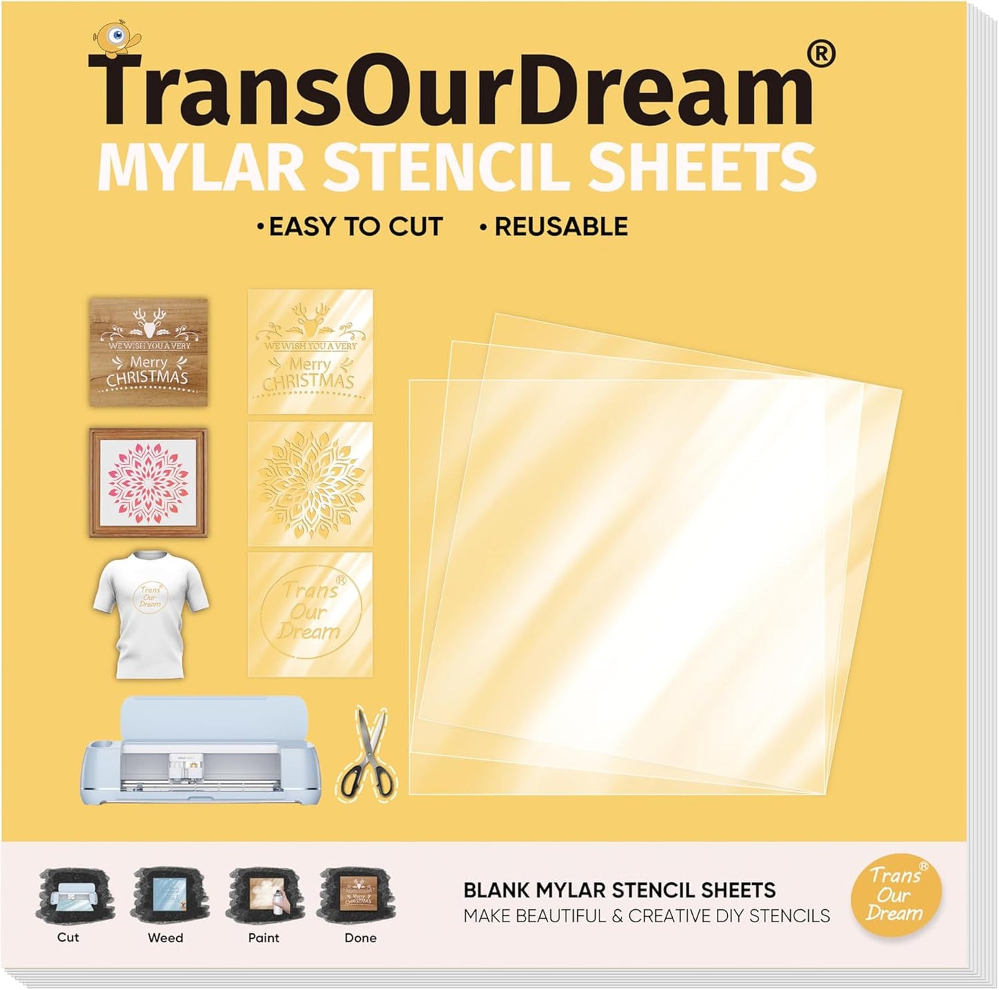 TransOurDream Easy Cut Stencils for Crafts (12"x12", 10 Sheets) Reusable Acetate Mylar for Vinyl Cutting Plastic Blanks Sheets for Spray Painting, Drawing (PET-10)