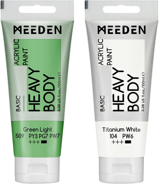 MEEDEN Acrylic Paint Green Light: 100ml/3.38oz Heavy Body Acrylic Paint Tube Bundled with Additional Titanium White Color for Art Craft Painting