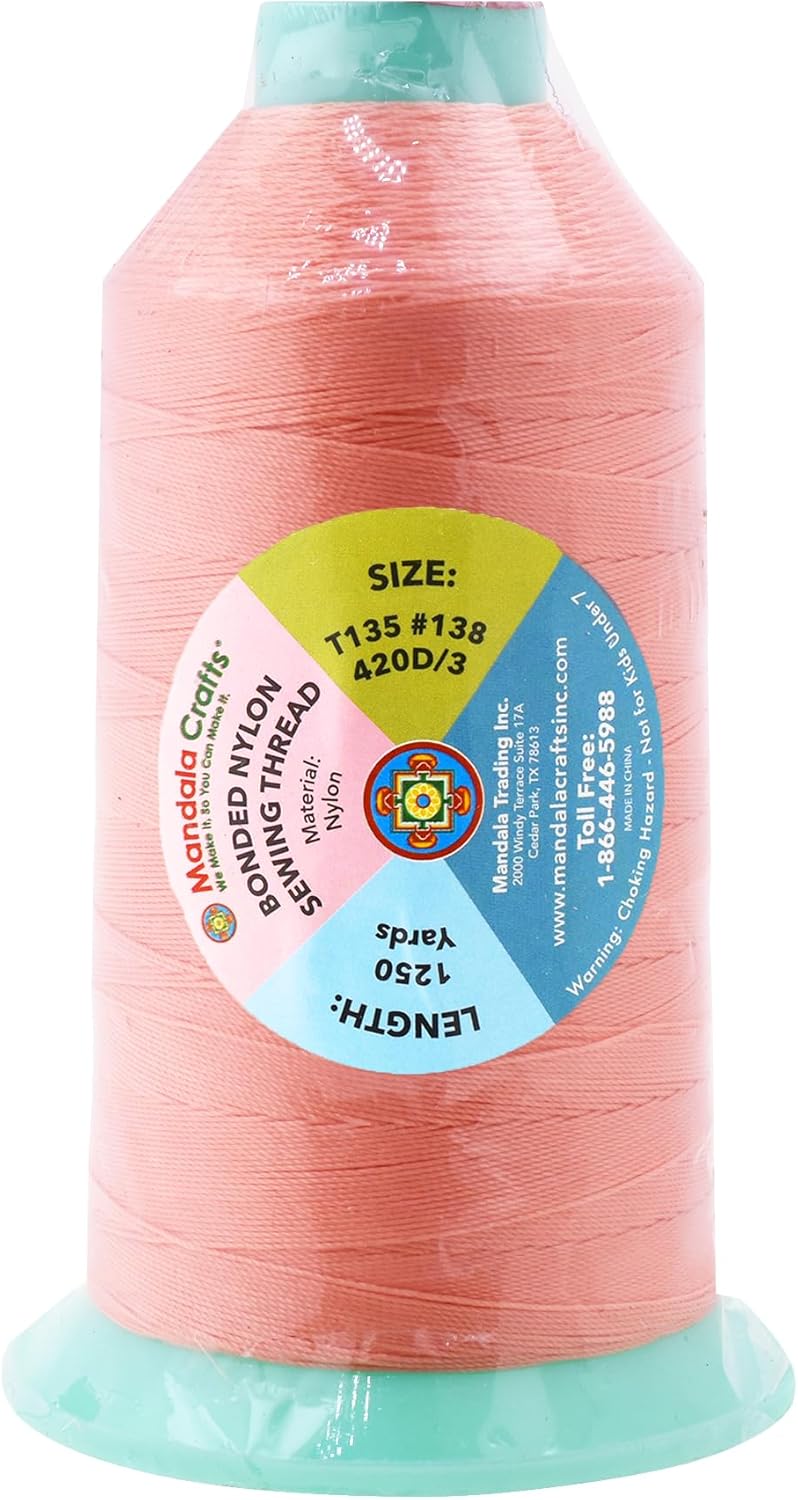 Mandala Crafts Bonded Nylon Thread Blush Heavy Duty Sewing Threads - 1250 YDs Size 138 420D T135 Tex 135 Thread for Leather Jeans Weaving Outdoor Marine Upholstery Threads