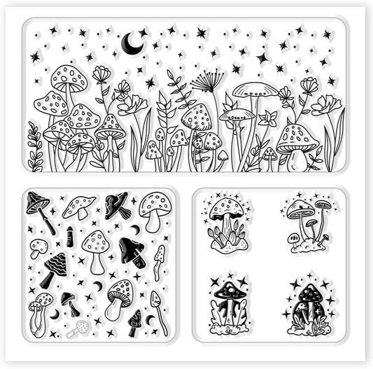 CHGCRAFT Polymer Clay Texture Sheet Mushrooms Silicone Texture Stamp Stars Flowers Clay Texture Mat Modeling Pattern Pad Polymer Clay Tools for Jewelry Earring Making DIY Craft, 5.5x5.5inch