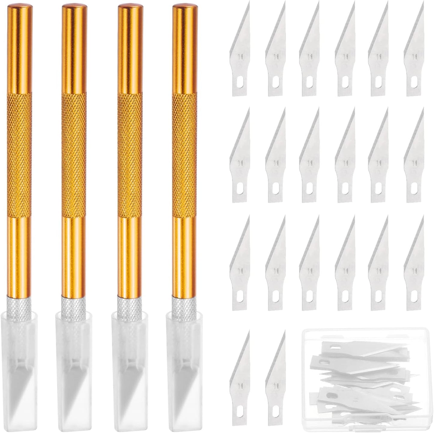 MECCANIXITY 4 Pcs Exacto Knife, Craft Hobby Knife with 40 Exacto Blades(#11) Profession Craft Knives for Crafting, Modeling, Scrapbooking (Gold Tone)