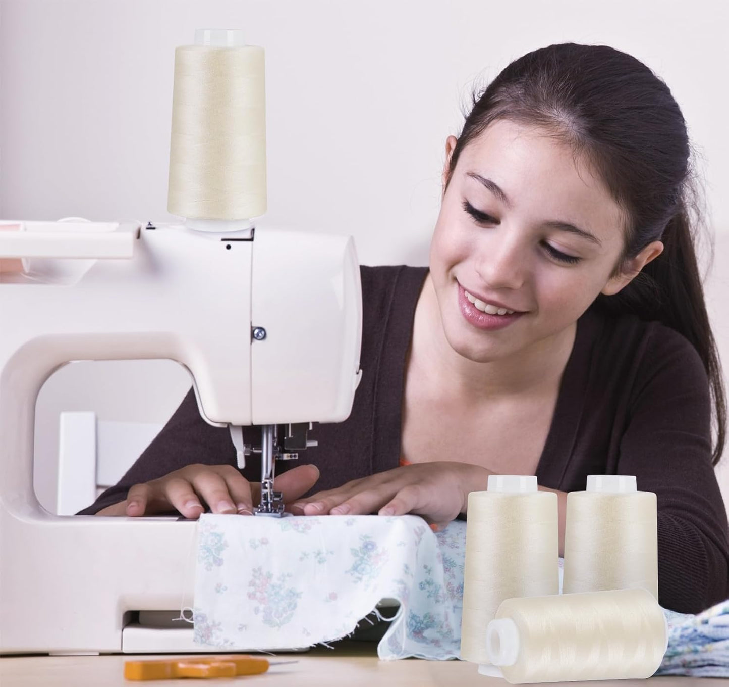 4 Pack Light Beige Thread of 3000 Yards Each, All Purpose Polyester Thread for Sewing, Overlock, Quilting, Piecing