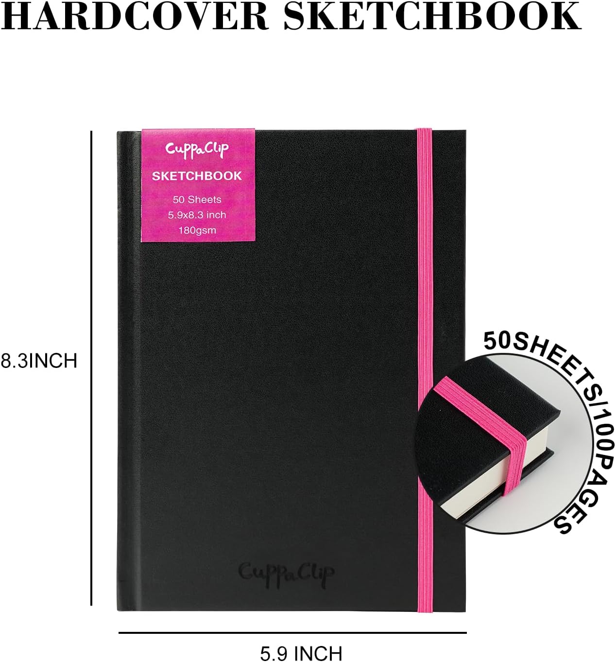 CuppaClip Sketch Book Hardcover Drawing Pad 300GSM Acid-Free Paper Spiral Bound Sketchbook 50 Sheets/100 Pages Art Supplies (Hardcover, 5.9x8.3in)