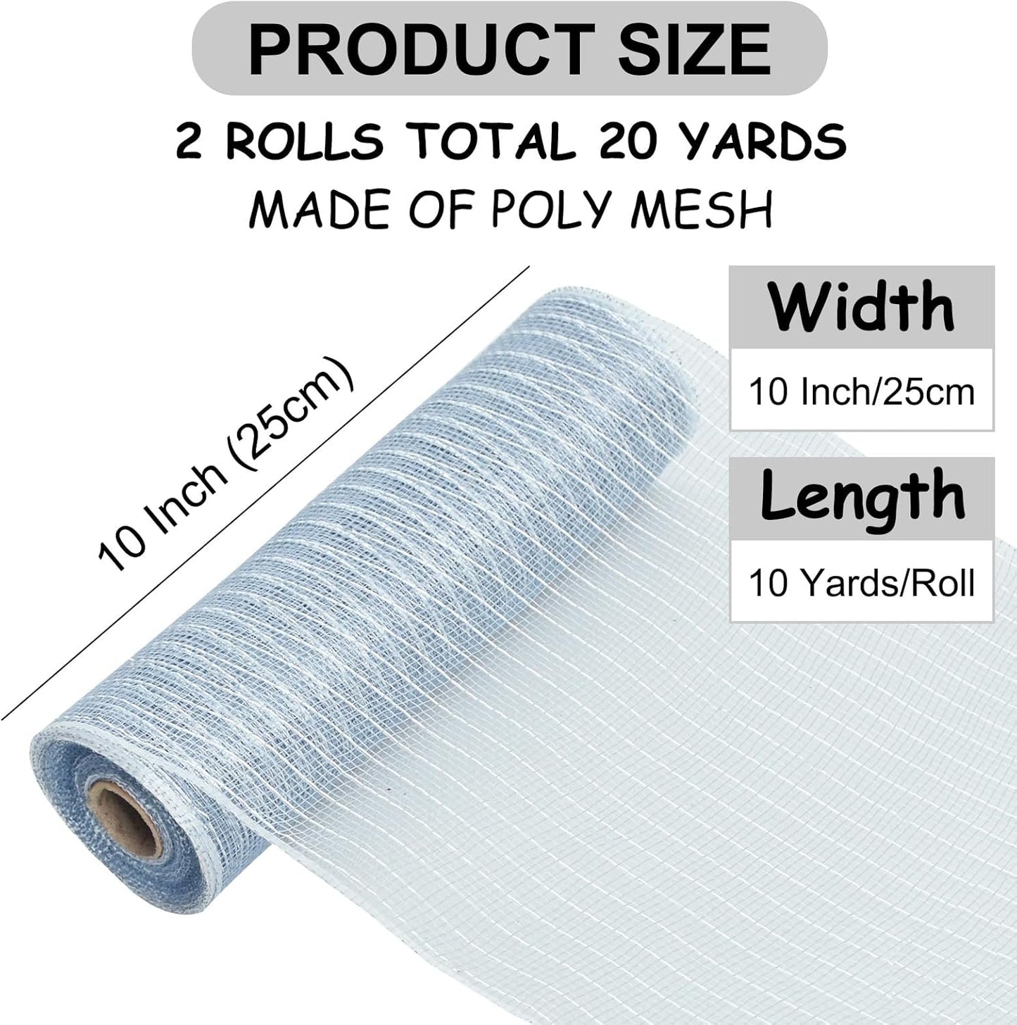 TONIFUL 2 Rolls 10 Inch Silver Decorative Mesh Ribbbon Rolls, Fabric Mesh with Foil for Wreath Supplies, Front Door Wreath Crafts Tree Decor Christmas NewYears Halloween Decoration (10 yds/roll)