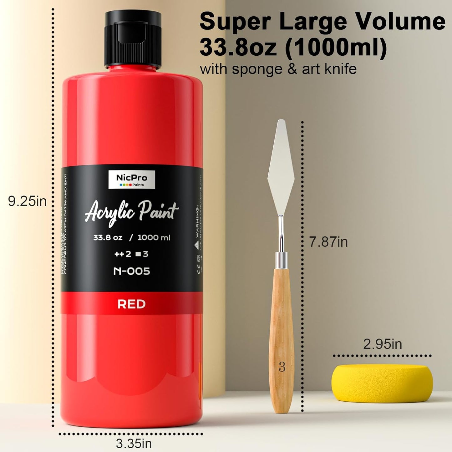 Nicpro 14 Colors Large Bulk Acrylic Paint Set (33.8 oz, 1000 ml) Non Toxic Art Painting Supplies for Kids Students Adults Artists, Rich Pigment for Multi Surface Canvas Fabric Craft Wood Leather Stone