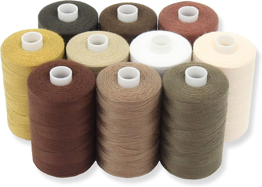 BlesSew Sewing Thread in Brown Color Tones - 10 Spools of Polyester Thread for Sewing Machine for Beginners, Hand Stitching & Quilting - 1000 yds Per Spool