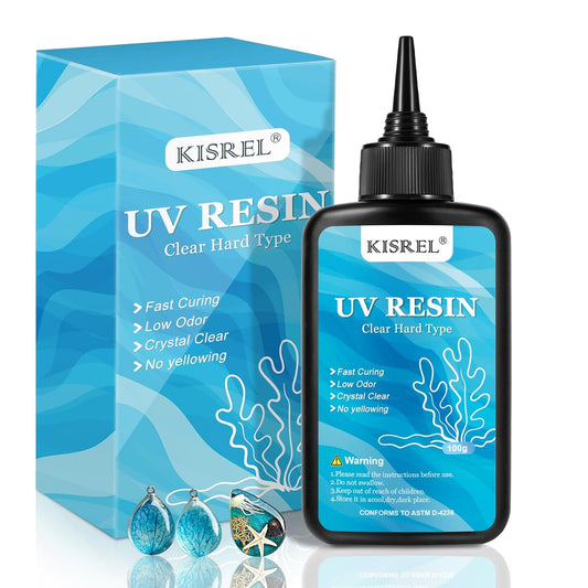 KISREL UV Resin 100g - Upgraded UV Resin Kit, Hard Type Crystal Clear Ultraviolet Curing UV Epoxy Resin for Craft Jewelry Making