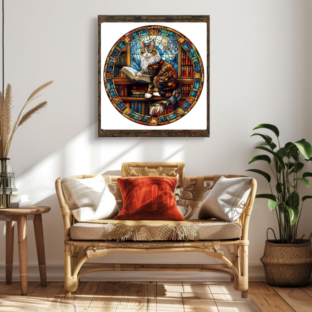 Wooden Puzzles Adults, Maine Cat Library Wooden Puzzles 200 Pieces, Unique Animal Shaped Wood Challenging Jigsaw Puzzles Gifts for Adults, 11.4x11.4in