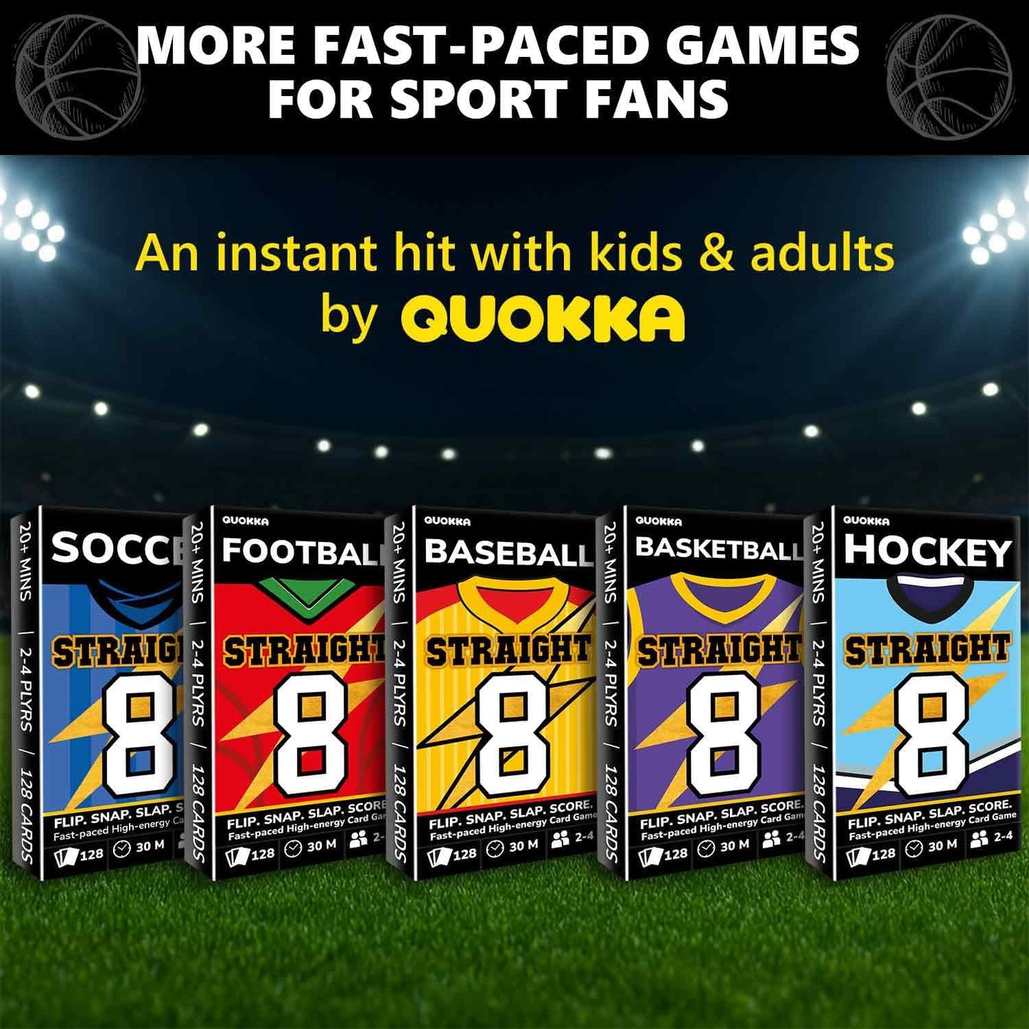 QUOKKA Basketball Fast-Paced Card Game for Kids & Adults – 128 Cards & Easy Rules – Quick & Fun Matching Game – 2-4 Players – Ages 8+ – Perfect for Family Games Night, Travel and Parties