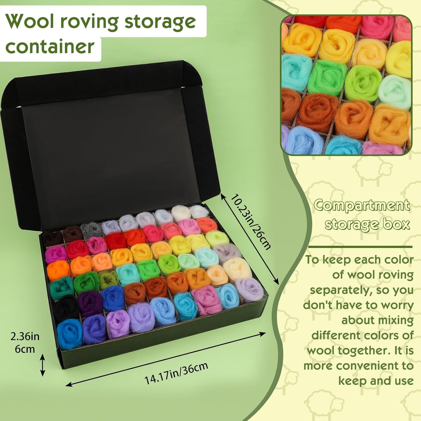 WONVOC 54 Colors Needle Felting Wool, 9.5oz/270g Roving Yarn, Wool Roving Bulk, Wool Roving for Needle Felting, Felting Wool Assorted Colors