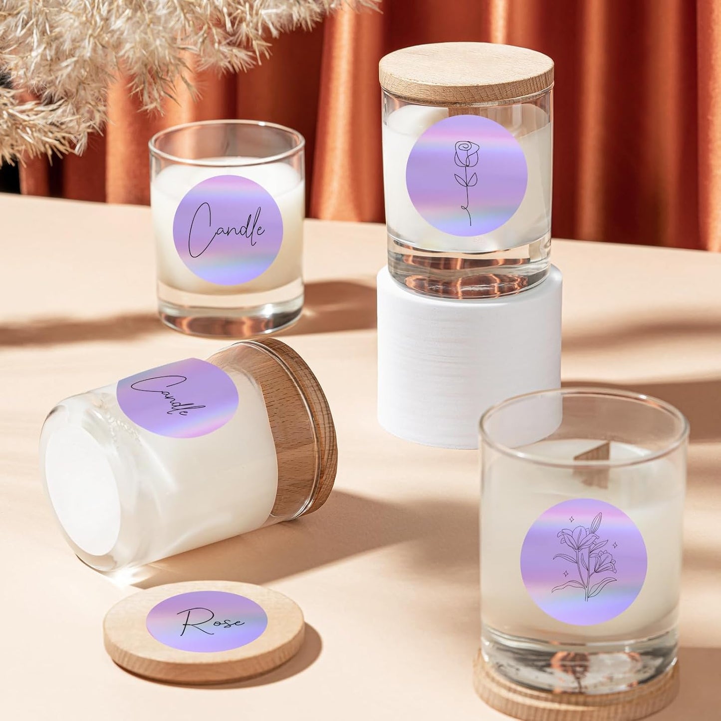 1.5" Holographic Direct Thermal Label Stickers, Round Printable Rainbow Glitter Thermal Printer Sticker Labels for Gift Wrapping, Self-Adhesive DIY Custom Logo Design- Purple