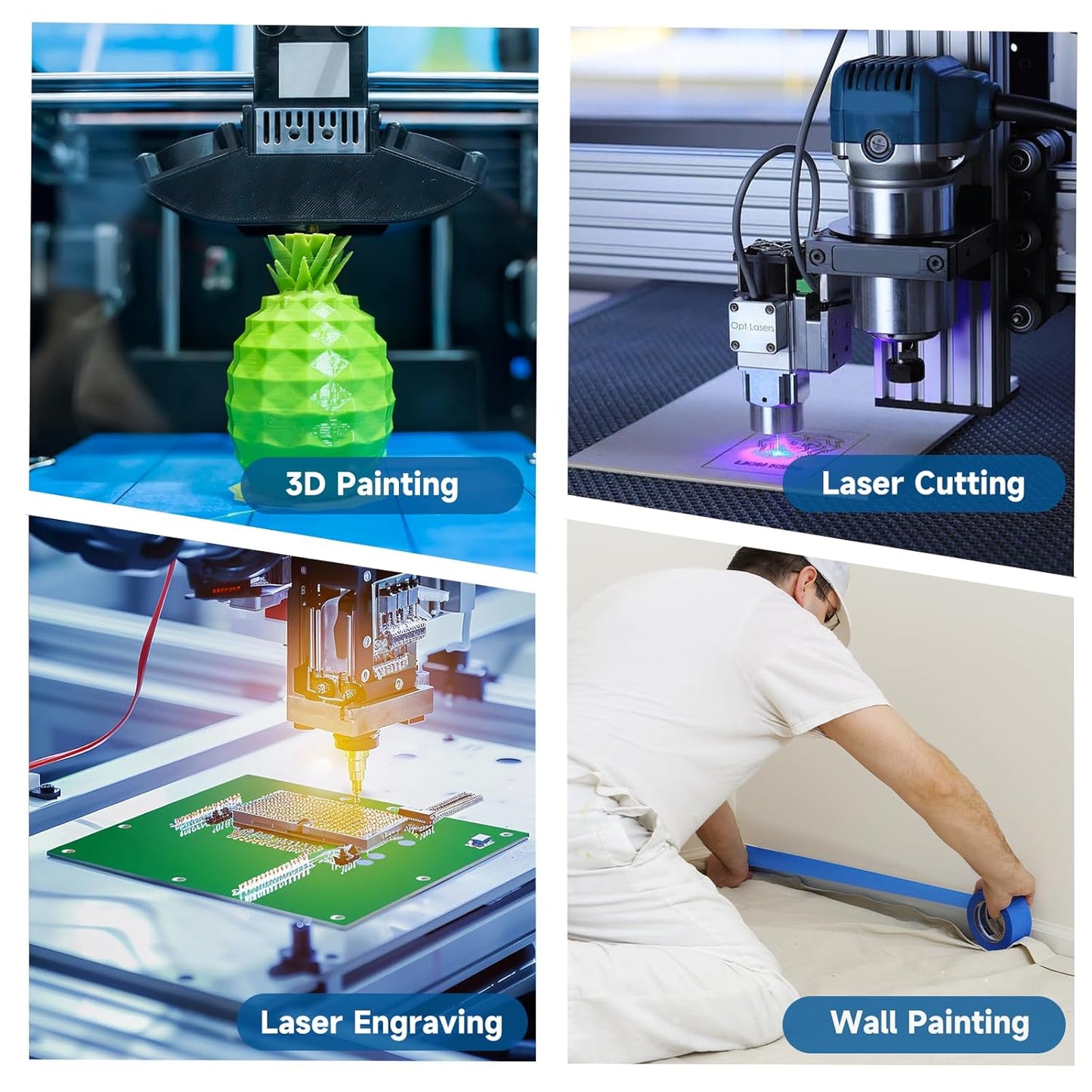 Wide Blue Painters Tape, 4 Inch x 55 Yards, Wide Masking Tape for 3D Printing, Laser Cutting, Painting, Crafting, Labeling, Packing, Office, School, Home Use, Removes Cleanly for 21 Days