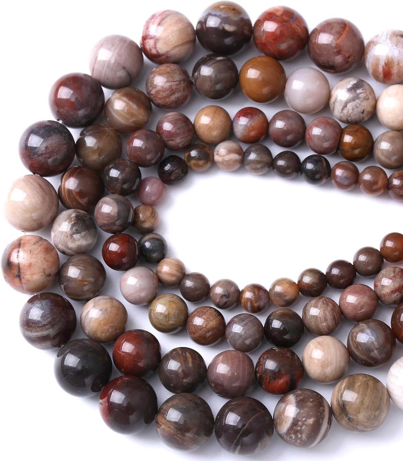 60pcs 6mm Natural Wooden Petrified Jade Agate Gemstone Beads Round Loose Spacer Beads for Jewelry Making DIY Bracelet Necklace 1 Strand 15inch