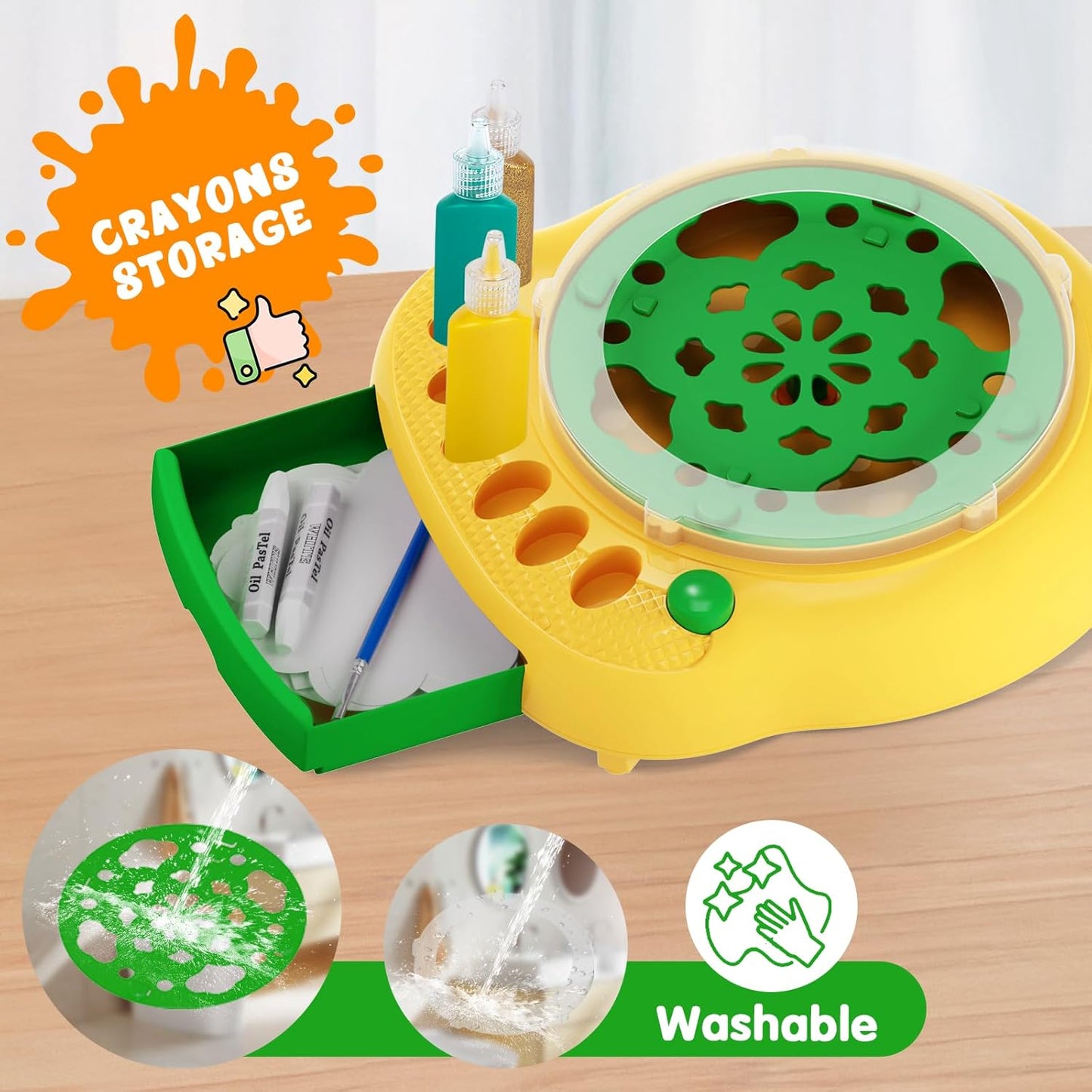 Hewaurorion Paint Spin Art Machine Kit for Kids, Arts & Crafts Painting Spinner Toys Kits Sets for Boys & Girls Ages 6 7 8 9 Year Old Yellow