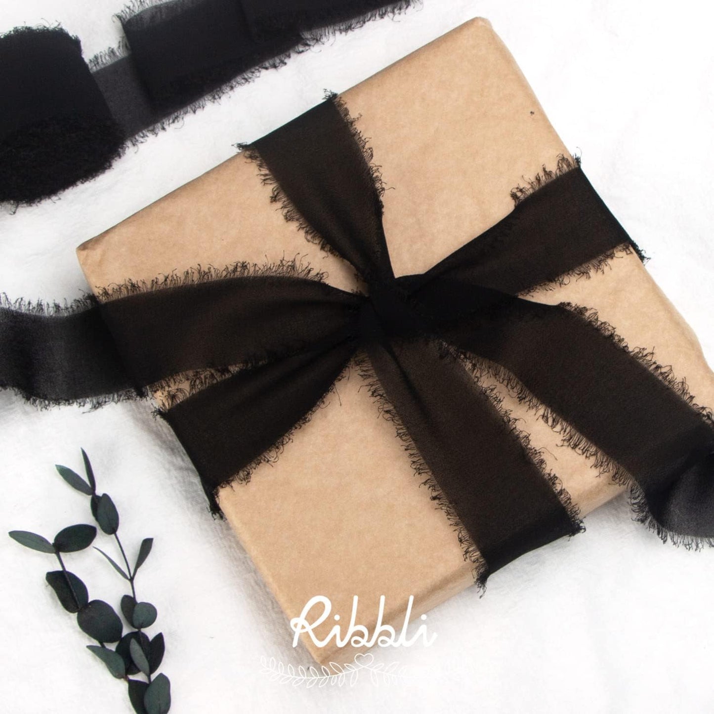 Ribbli Black Chiffon Ribbon - 1.5 inch x 30 Yard Handmade Silk, Fringe Chiffon for Wedding Invitations, Gift Wrapping, Bridal Bouquets, Flower Arrangement