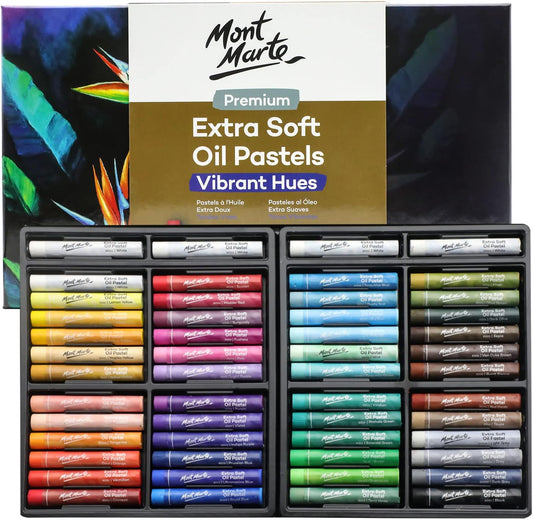 Mont Marte Extra Soft Oil Pastels 52pc, Assorted Bright Colors, Vibrant and Buttery, Versatile Art Pastels for Blending, Layering & Shading, Ideal for Art, Craft, Coloring and Sketching