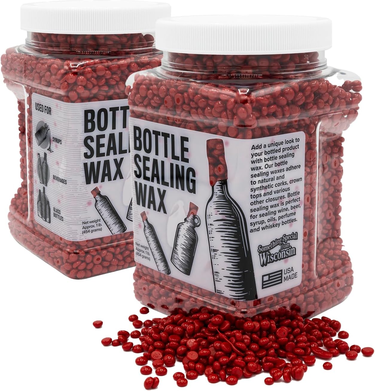 Blended Waxes, Inc. Bottle Sealing Wax Beads, Premium Pastille Wax Seal Beads For Wine, Beer, and Liquor Bottle Closure, Seals Between 25-30 Bottles, 1 lb, Gloss Bright Red