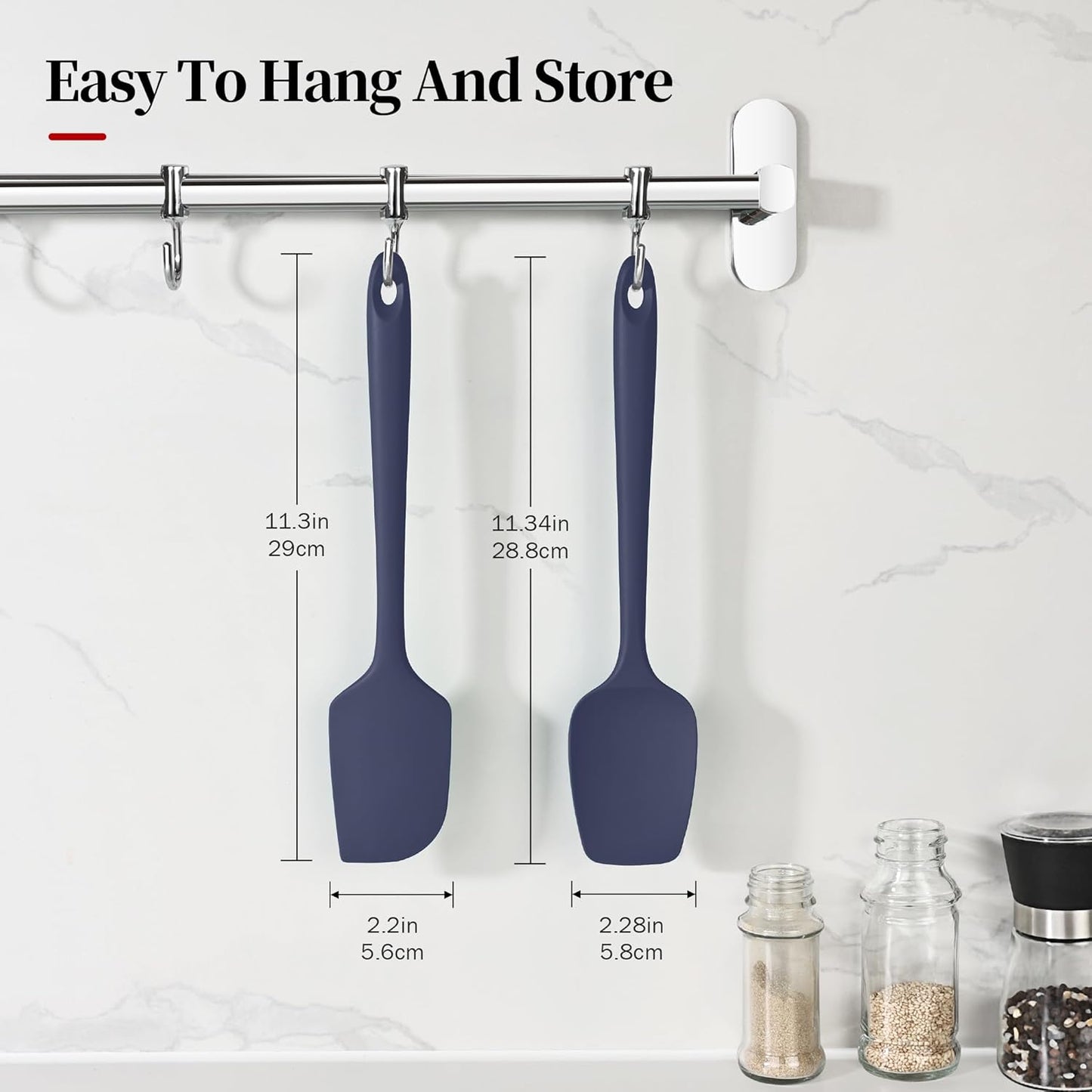 600ºF Heat Resistant Spatulas, High Heat Food Safe Semless Kitchen Silicone Scraper Set for Cooking Baking Mixing Scraping Stirring Nonstick Cookware Pan Bowl (2Pcs,Midniaht Blue)