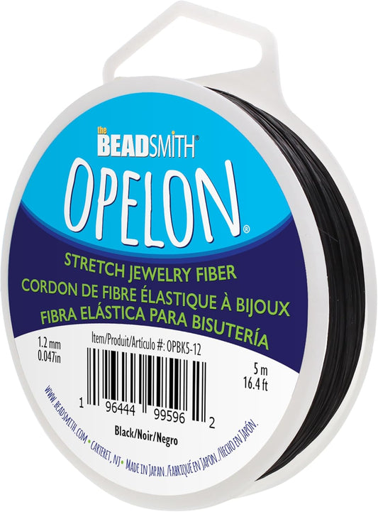 The Beadsmith Opelon Stretch Cord – Elastic Beading Fiber, Black, 1.2 mm Diameter, 5 Meters (16.4 ft) Spool