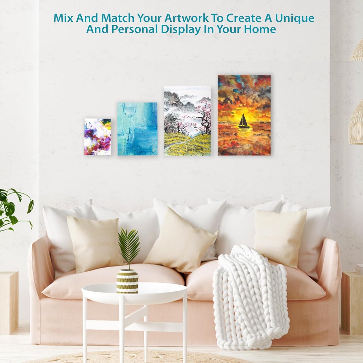 KEFF 32-Pack Bulk Canvas for Painting, 8 of 5x7, 8x10, 9x12, 11x14 Canvas Boards for Painting, Art Supplies for Adults & Kids - 100% Cotton Primed Painting Canvas for Acrylic, Oil, Watercolor, Tempera