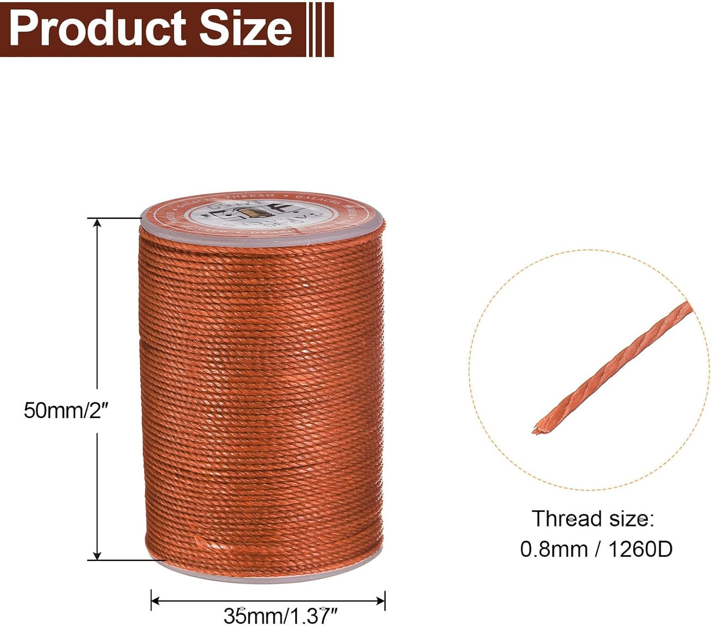 uxcell Round Leather Sewing Waxed Thread, 55m / 60 Yards Polyester Wax String, 0.80mm Wax Stitching Cord for Leather Crafts, Bookbinding, Bracelets Braided, Burnt Orange, 2pcs