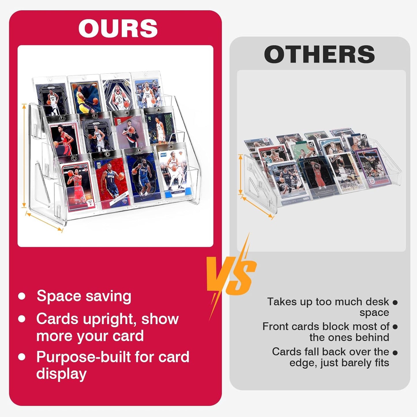 Trading Card Display Stand, Vertical Holder for Baseball Basketball Sports Graded Card Display Stand Tabletop for PSA BGS SGC Slabs, Snap-On Assembly(3 Tier, 1 Pack)