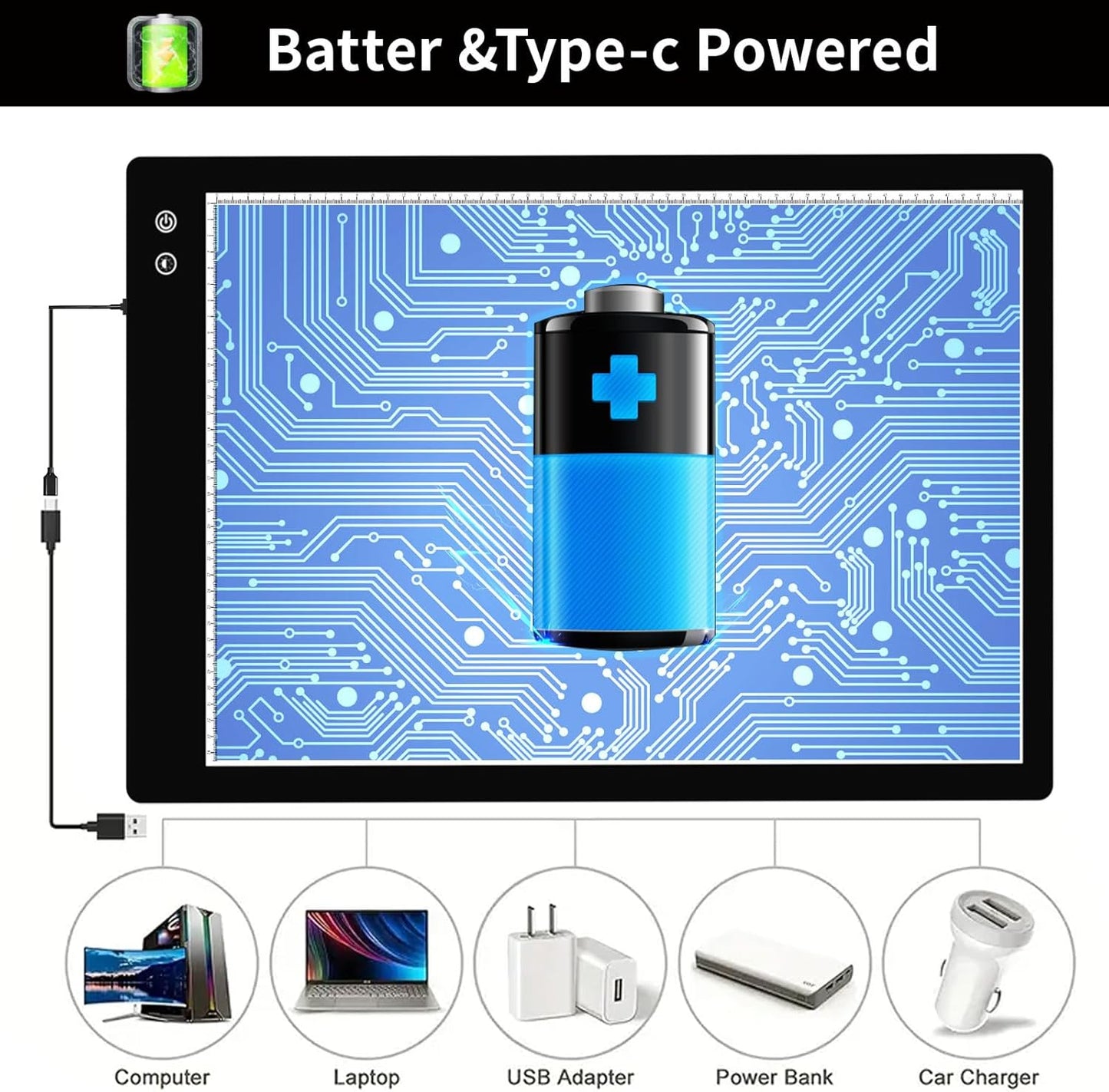 Rechargeable A2 Light Pad, Wireless Battery Powered Artist Tracing Light Box, 3 Colors/6-Level/Stepless Adjusted Brightness Large Light Board for Diamond Painting, Cricut Weeding Vinyl, Art