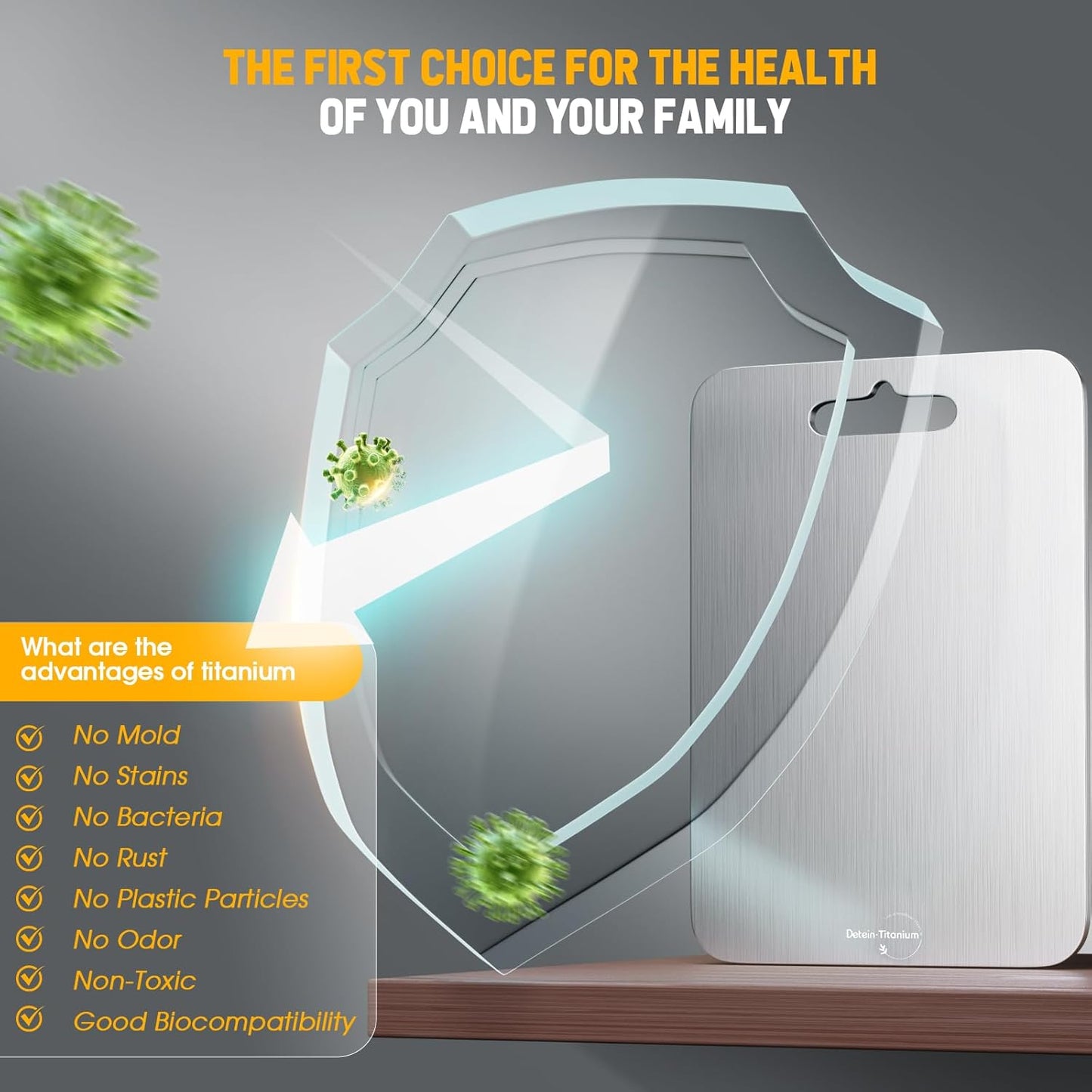 Titanium Cutting Board, 100% Pure Titanium, 2mm Thick, 18" x 12", Silver, Rectangular, Stain Resistant, Non-Slip, Meat, Vegetable, Fruit, Charcuterie, Bread, Cheese