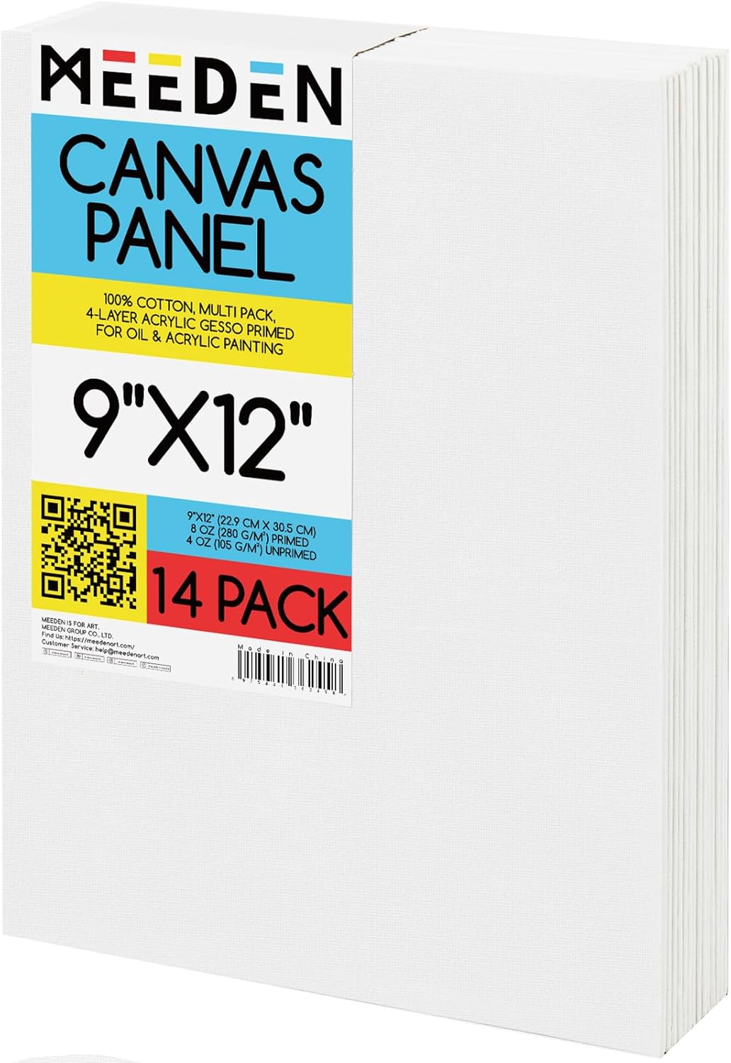 MEEDEN 14-Pack 100% Cotton Canvas Boards for Painting - 9x12'' Blank Canvas Panels for Oil & Acrylic Painting, Ready to Paint Art Supplies for Professional Artists, Students