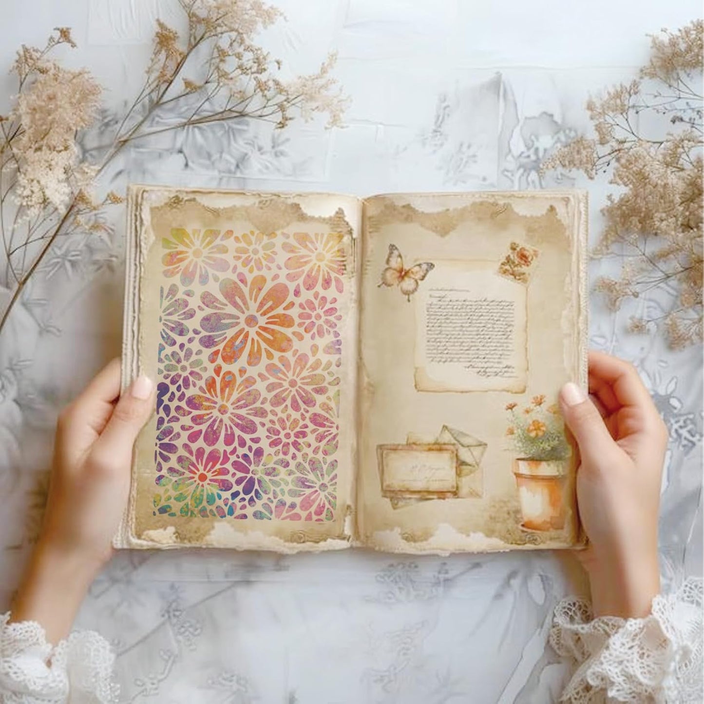 16 Pieces Stencils for Painting, Abstract Texture Mixed Media Art Supplies Crafts Reusable Layering Stencil Brick Pattern Templates for Drawing Card Making Canvas Furniture Paper (Texture)