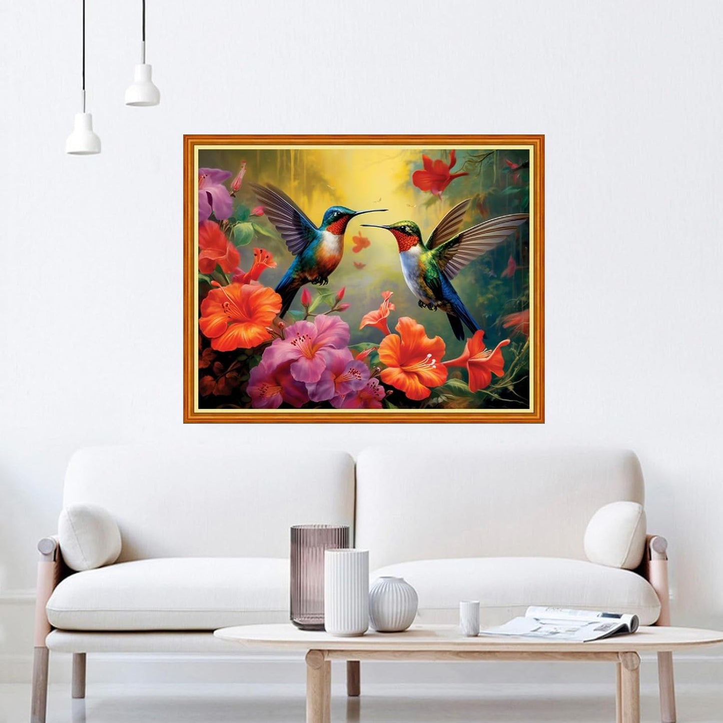 Dooxvey Cross Stitch Kit for Adults Beginners - Stamped Needlepoint Embroidery Kit, 11CT Pattern Hummingbird Flowers, 16x20 Inch