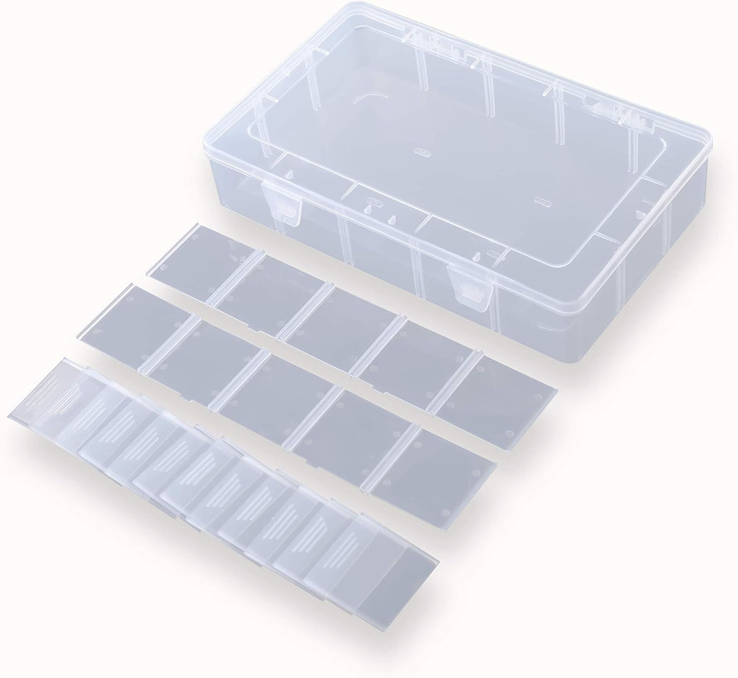 2 Pack Plastic Small Crafts Storage Boxes with Adjustable Dividers (15 Grid)