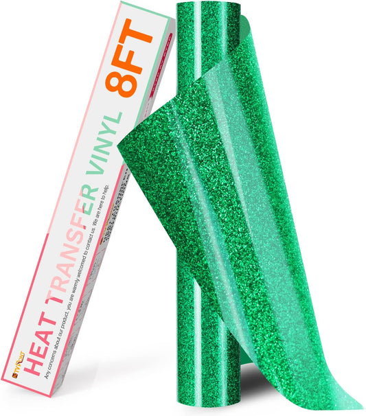 HTVRONT Green Glitter HTV Heat Transfer Vinyl - 10" x 8ft Glitter Iron on Vinyl for Shirts - Easy to Cut & Weed for Heat Vinyl Design