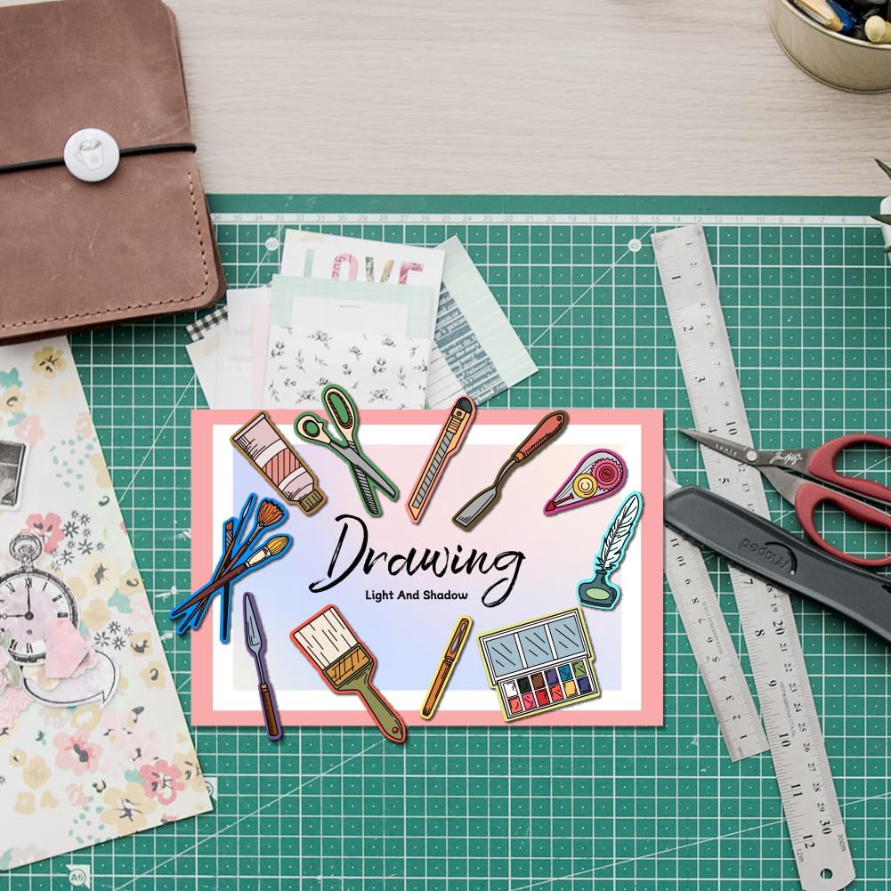 Painting Tools Clear Stamp for Scrapbooking Paint Brush Silicone Clear Stamp Pen Spatula Palette Rubber Transparent Seal Stamps for DIY Handbook Card Making Photo Album Journal Decoration