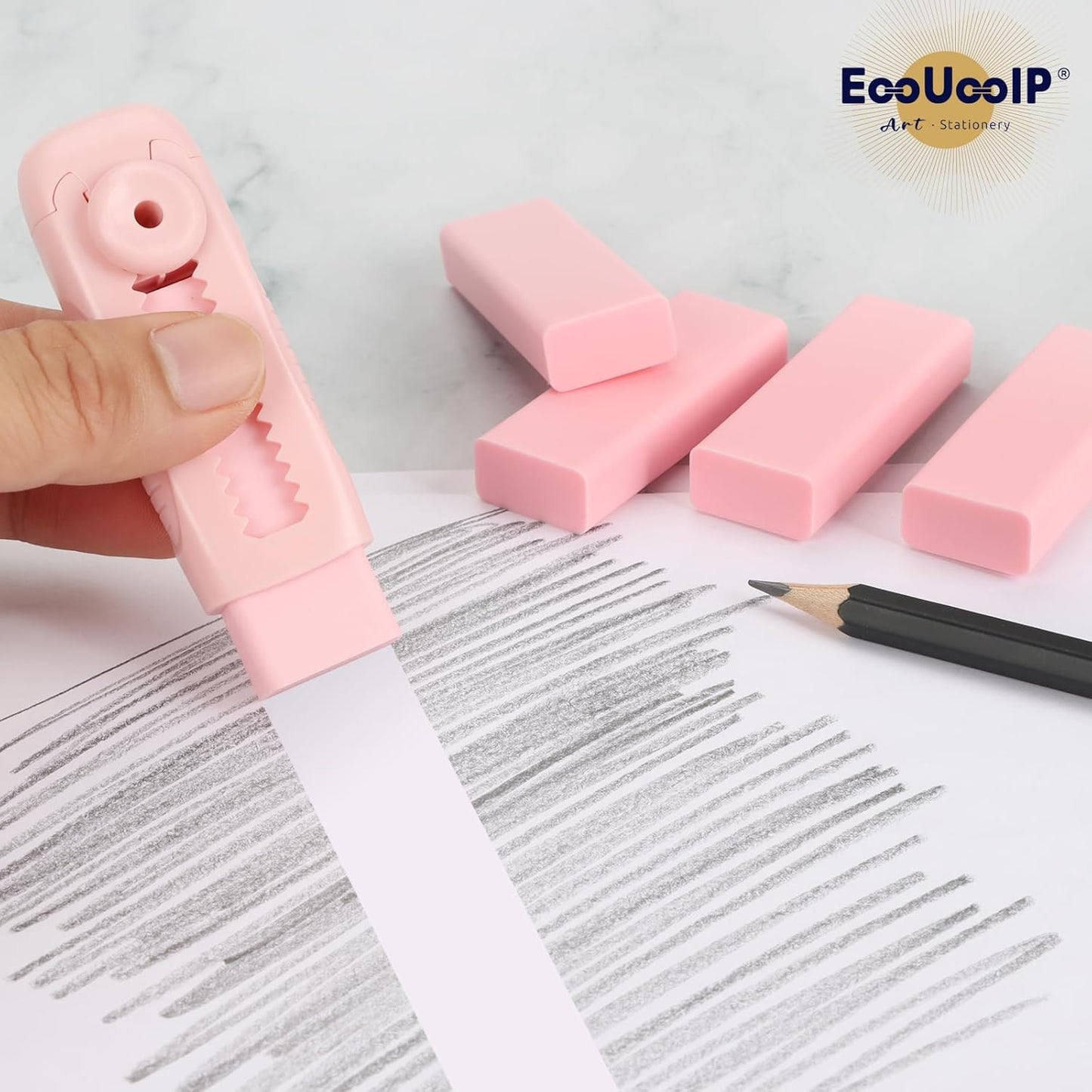 EooUooIP 4+1 Pack Rubber Pink Erasers Sliding Retractable Eraser, Large Pink Erasers, Soft Cute Eraser, Large Pencil Eraser for School Office Art Drawing Pencil Eraser for Kids