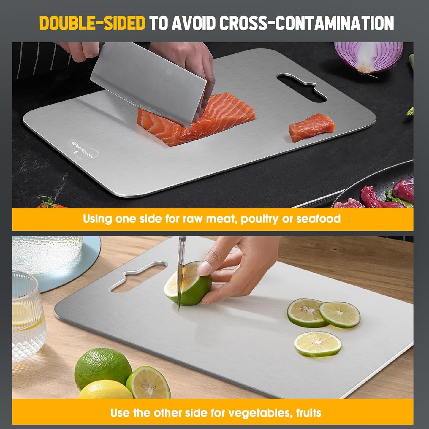100% Pure Titanium Cutting Board for Kitchen 2mm Thickened, Easy to Clean, Dishwasher Safe, Double-Sided Chopping Board for Meat, Veggies, Fruits, Camping, Housewarming Gift (11.4" x 7.87")