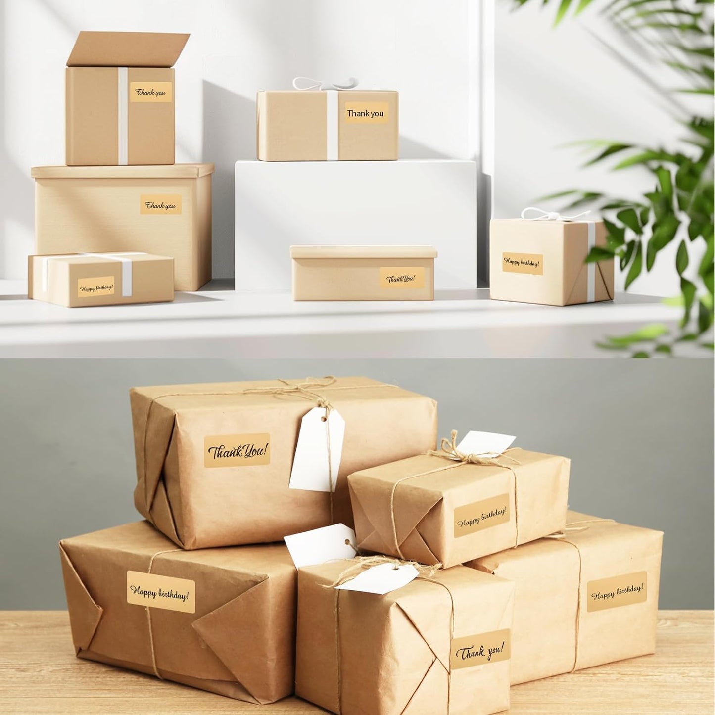 Brown Thermal Labels Stickers, 3x2 inch Direct Thermal Labels Stickers for Shipping, Barcode, Address, Perforation Line Design- 300 Pcs