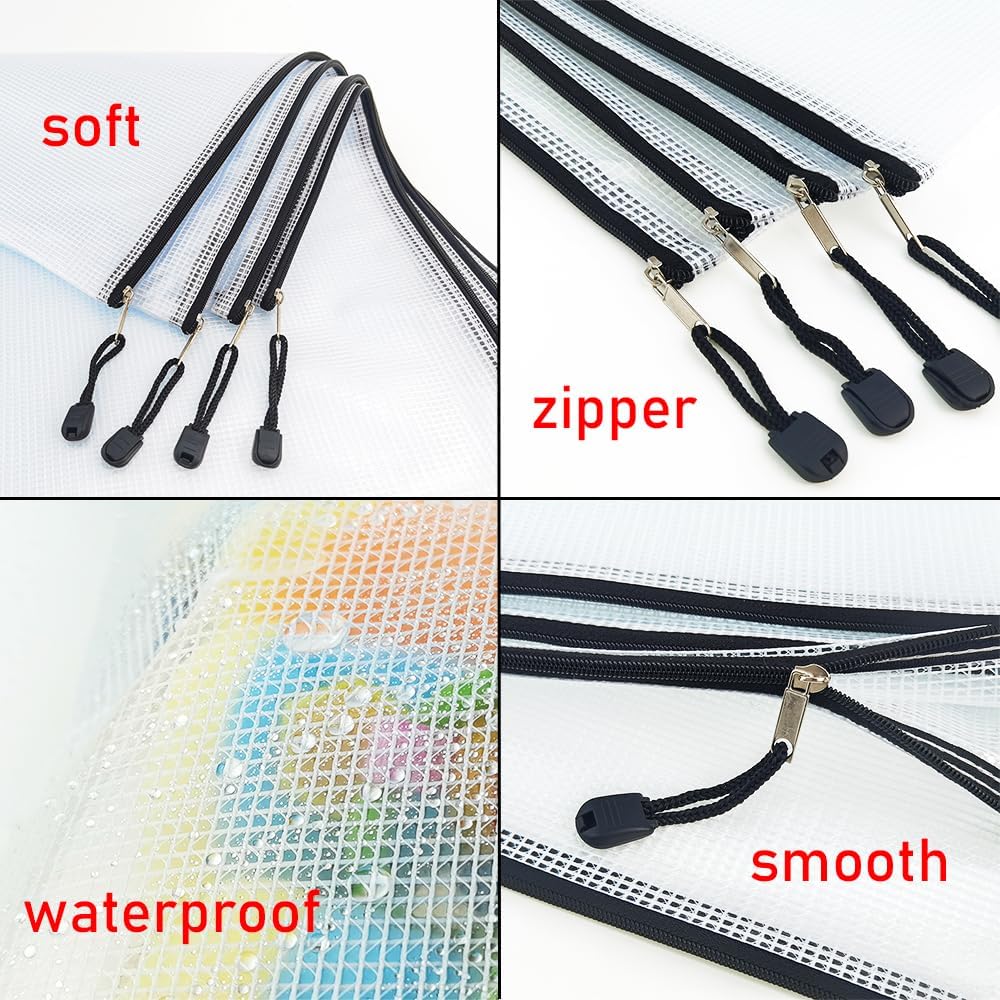 AUSTARK 20 Pcs Zipper File Bags, Plastic Mesh Pouch, Board Game Storage, Waterproof Bags for Office School (B4 Size 15''x11'', White and Black)