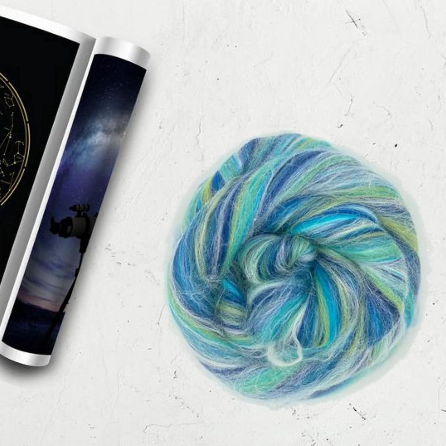 Revolution Fibers – Constellation Range Roving (8 Ounces) | Multicolored Tonal Blend of 70% Dyed Merino and 30% Tussah Silk Combed Top | Soft Fiber for Felting, Spinning, Knitting (Aquarius Green)