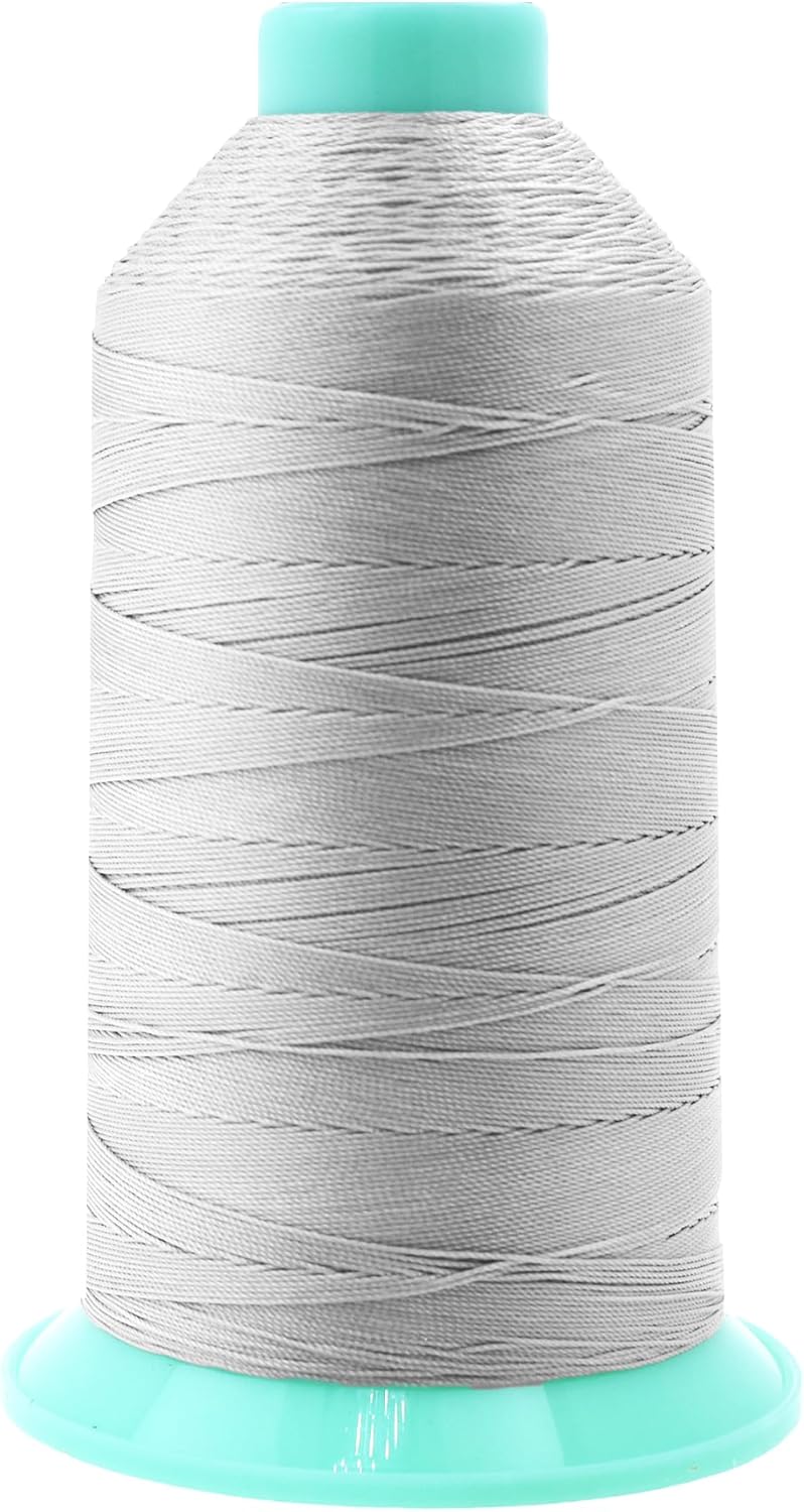 Mandala Crafts Bonded Nylon Thread Silver Heavy Duty Sewing Threads - 1250 YDs Size 138 420D T135 Tex 135 Thread for Leather Jeans Weaving Outdoor Marine Upholstery Threads