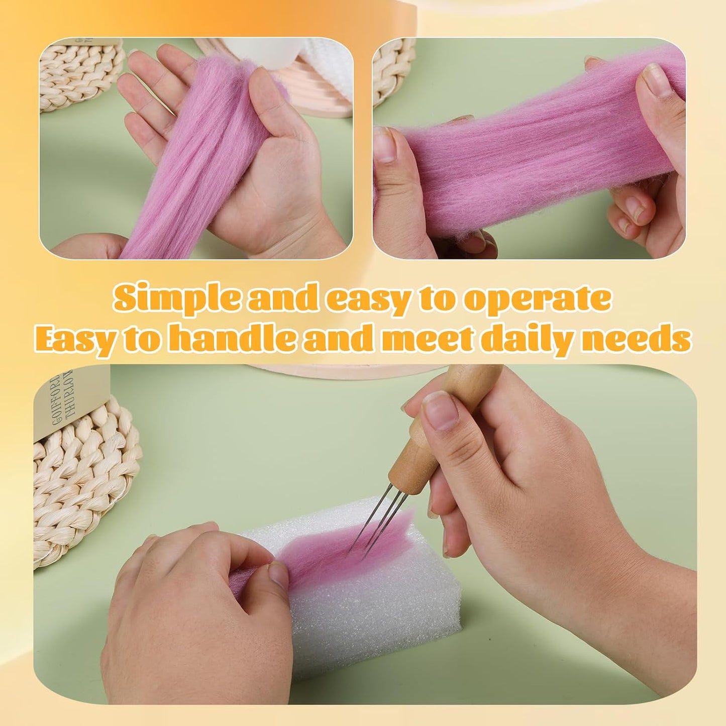 3.53oz Wool Roving Yarn, Wool Felting Supplies, Pure Wools, Chunky Yarn, Spinning Wool Roving for Needle Felting Wet Felting DIY Hand Spinning (Dark Pink)