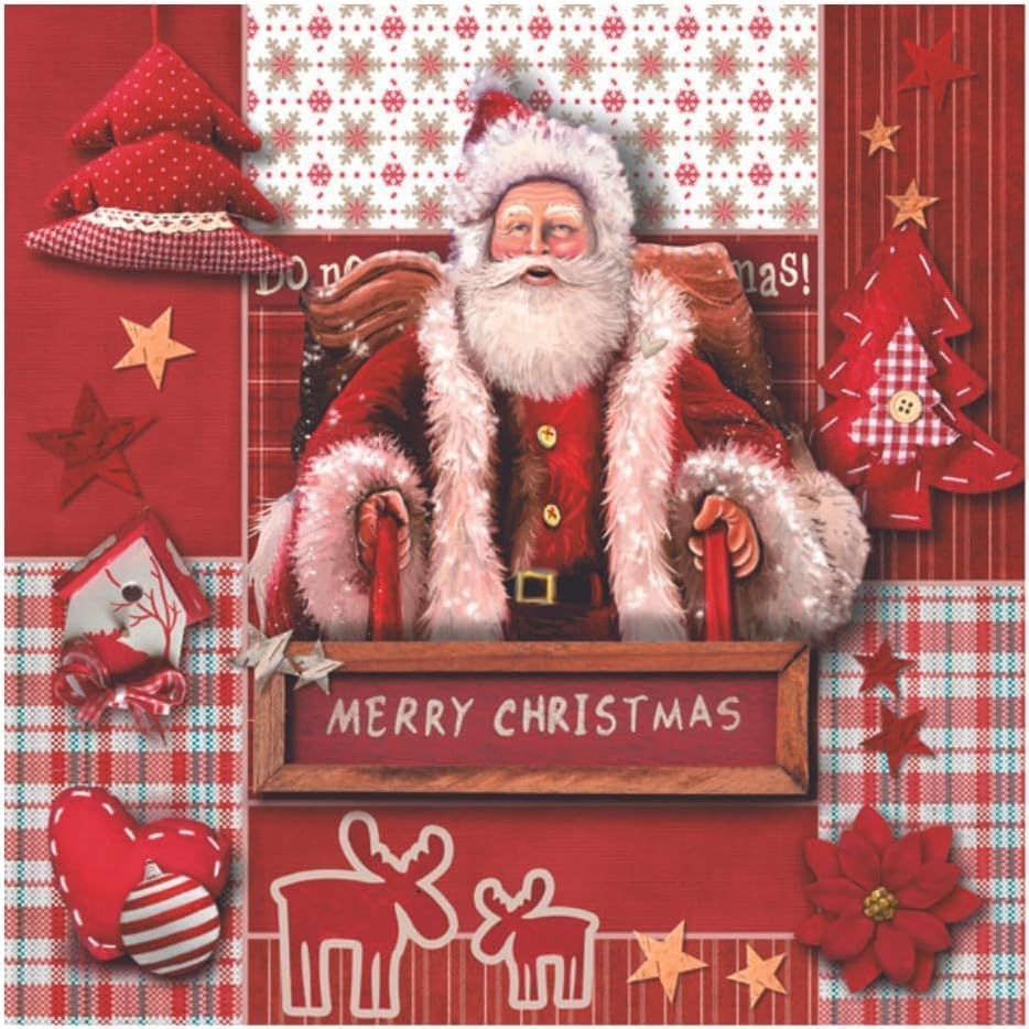 20-ct 13x13 Christmas Paper Decoupage Napkins, 3-Ply Servilletas Tissue Napkin for Dinner and Parties, Disposable Napkins (Santa Merry Xmas)