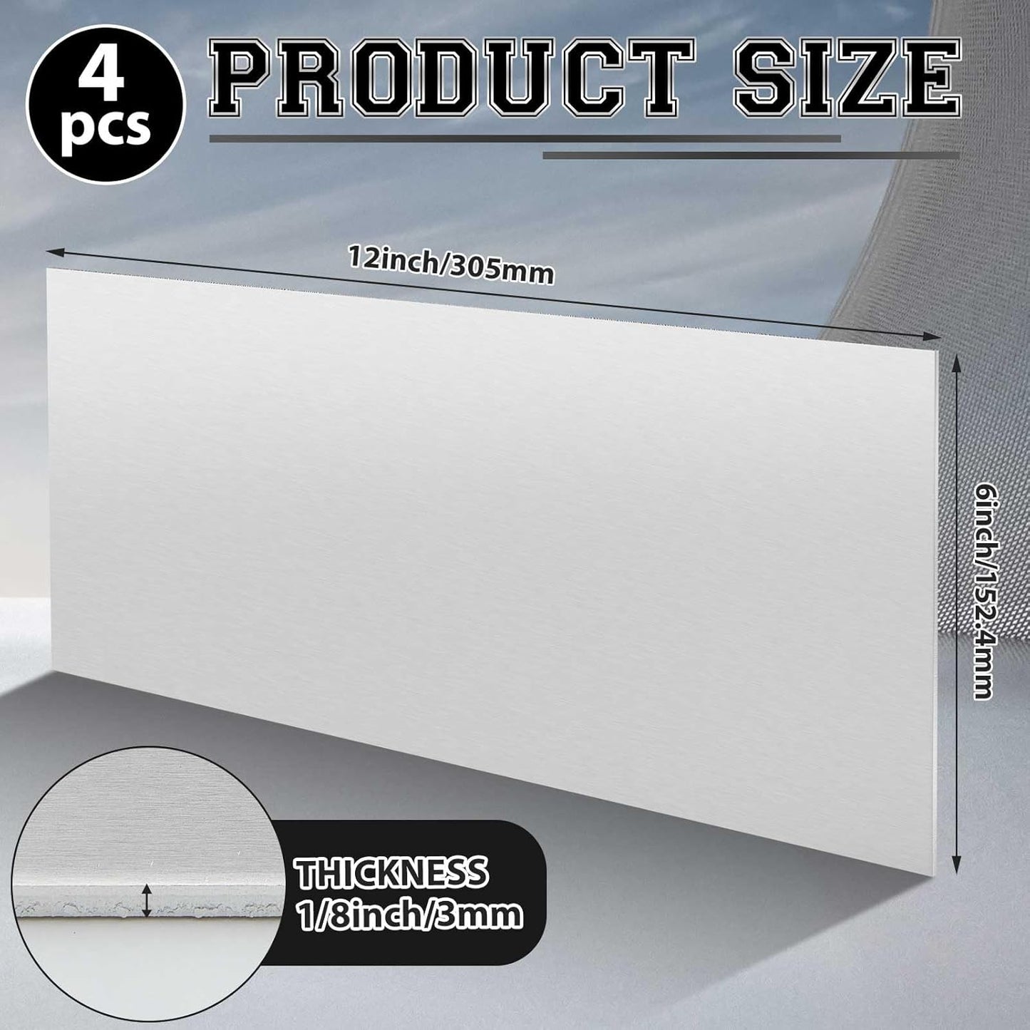 4 Pack 5052 Aluminum Sheet Metal 6" x 12" Aluminum Plate 1/8 (0.125'') Inch Thickness Rectangle Metal Panels for Industry Crafting Handcraft DIY Projects