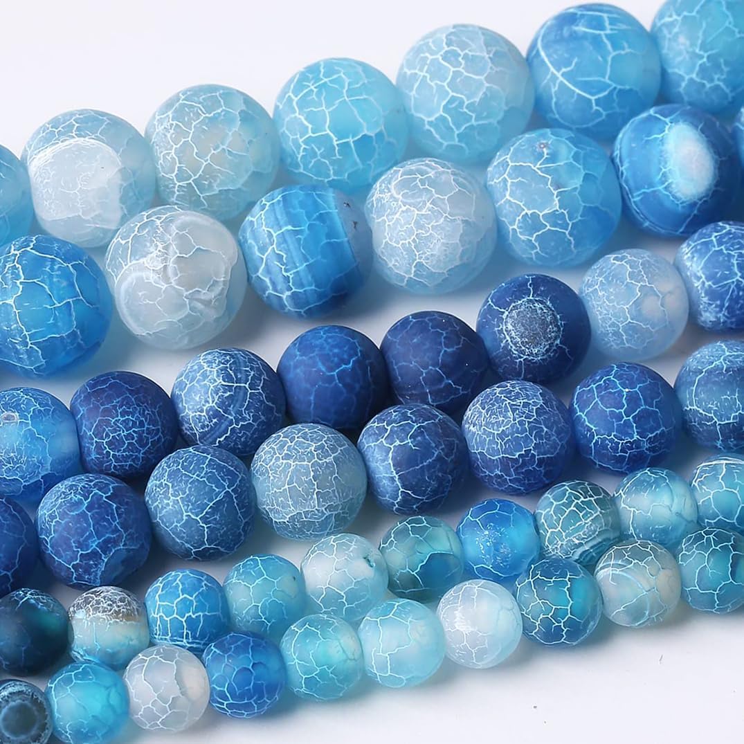32PCS 12MM Blue Frosted Agate Stone Beads Energy Healing Beads for DIY Jewelry Bracelet Necklace Making for Jewelry Making15Inch