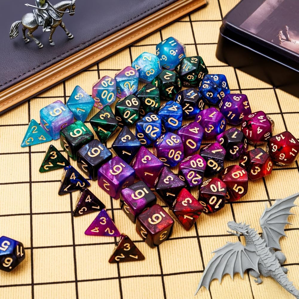 DND Dice Set 42 Pcs Polyhedral Dungeons and Dragons Rolling Dice for D&D RPG MTG Table Games Dice Bulk with Colorful Drawstring Bags and Dice Tray (Star-Tray)