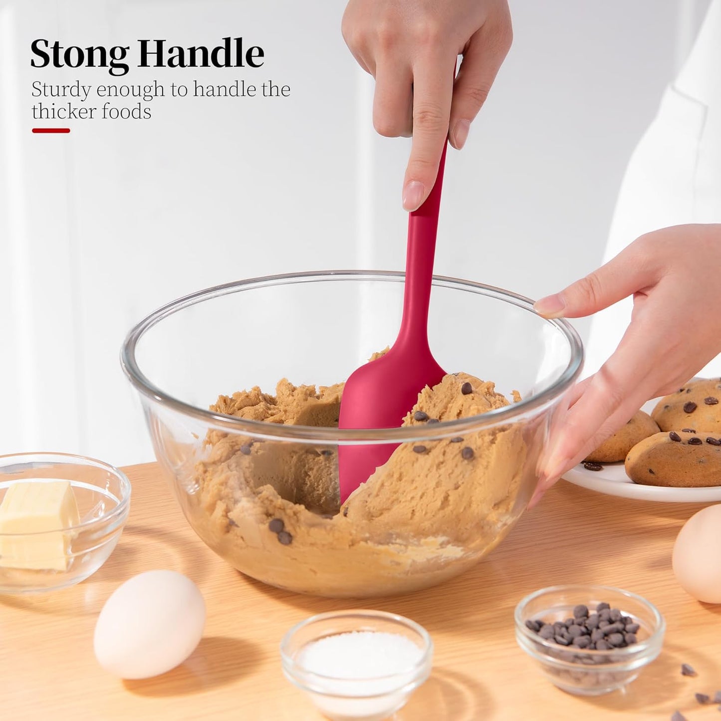 Silicone Flat Spoon Spatula Set, Luxiwise 600ºF Heat Resistant Kitchen Baking Scraper Cooking Spoonula Non-Stick BPA-Free Dishwasher Safe for Seamless Mixing Folding Scraping Serving (Black & Red)