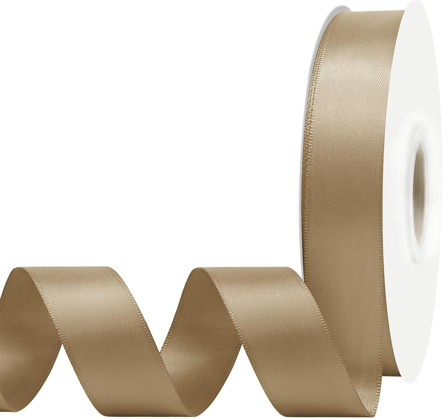 Tan Satin Ribbon 7/8" X 50 Yards Solid Color Double Faced Ribbons Perfect for Crafts Wedding Decor Bow Making Arts Sewing and More