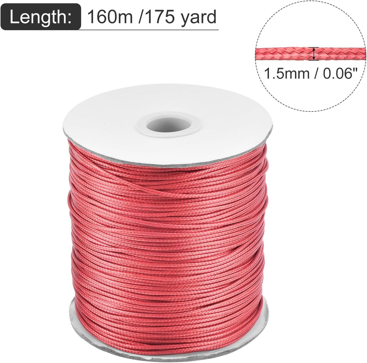 MECCANIXITY Waxed Cord 1.5mm Waxed Polyester Cord 175 Yard Wax String for Bracelet Making,Necklaces, Beading,Jewelry Making and DIY Crafts(Light Red)
